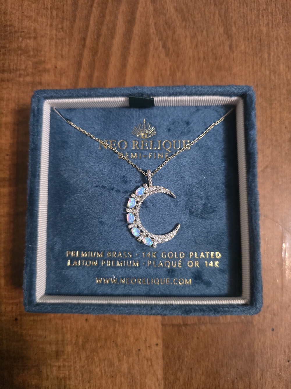 Neo Reliqûe 14K Gold Plated Crescent Moon Necklace with Opal Accents